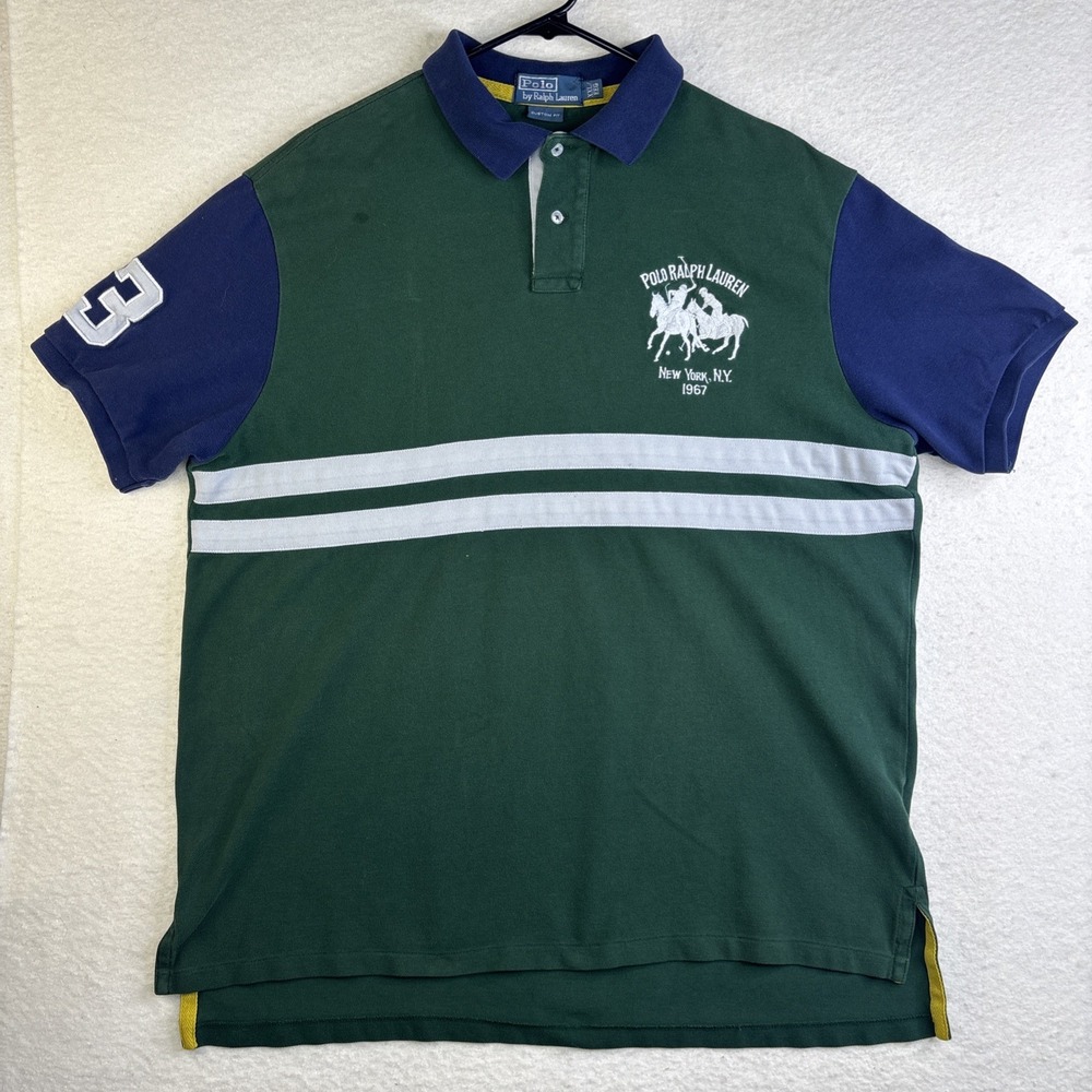 Ralph Lauren Polo Shirt Big Pony Mens 2XL Embroidered Rugby Preppy Striped